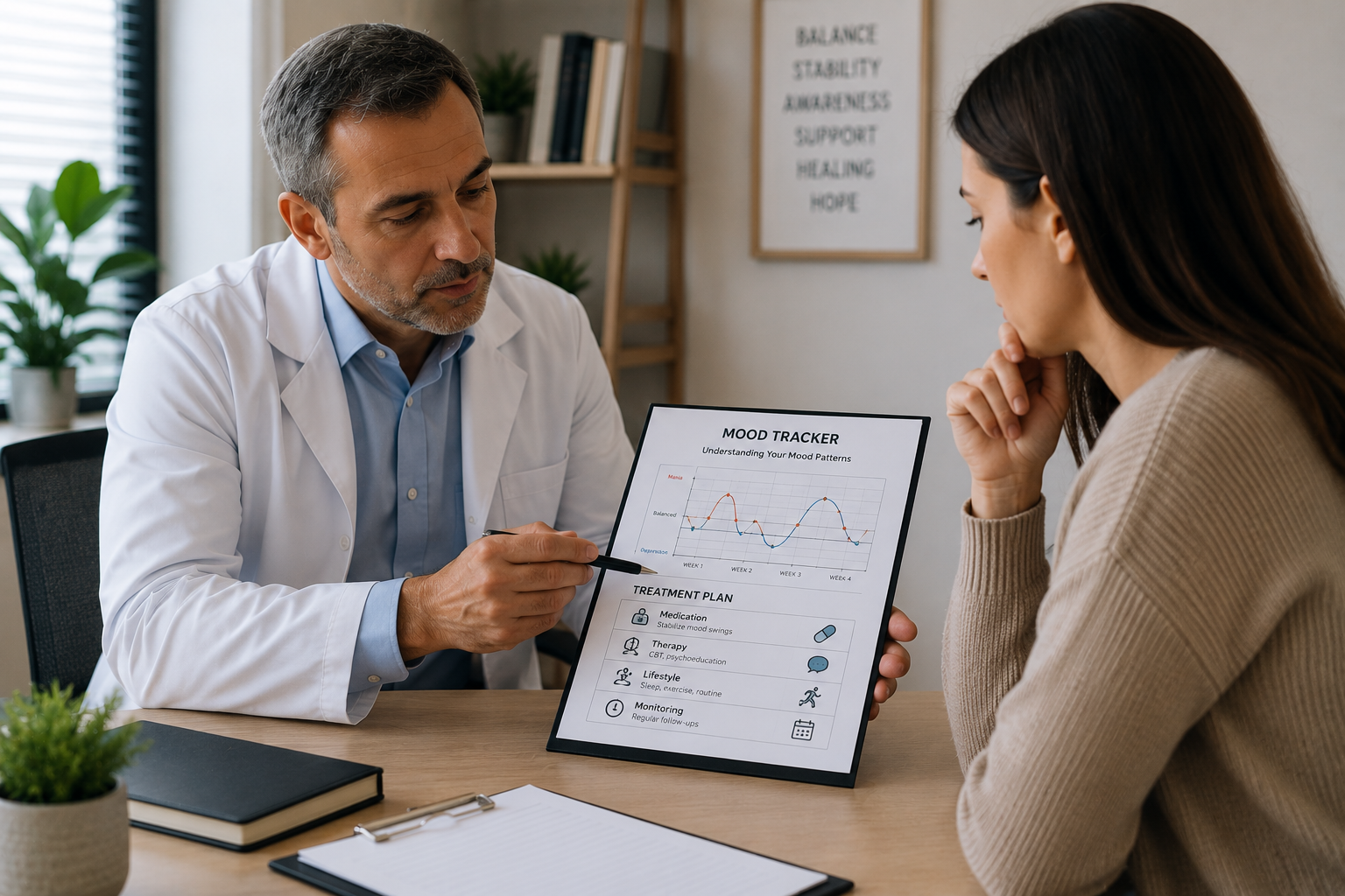 Bipolar disorder treatment planning and mood management