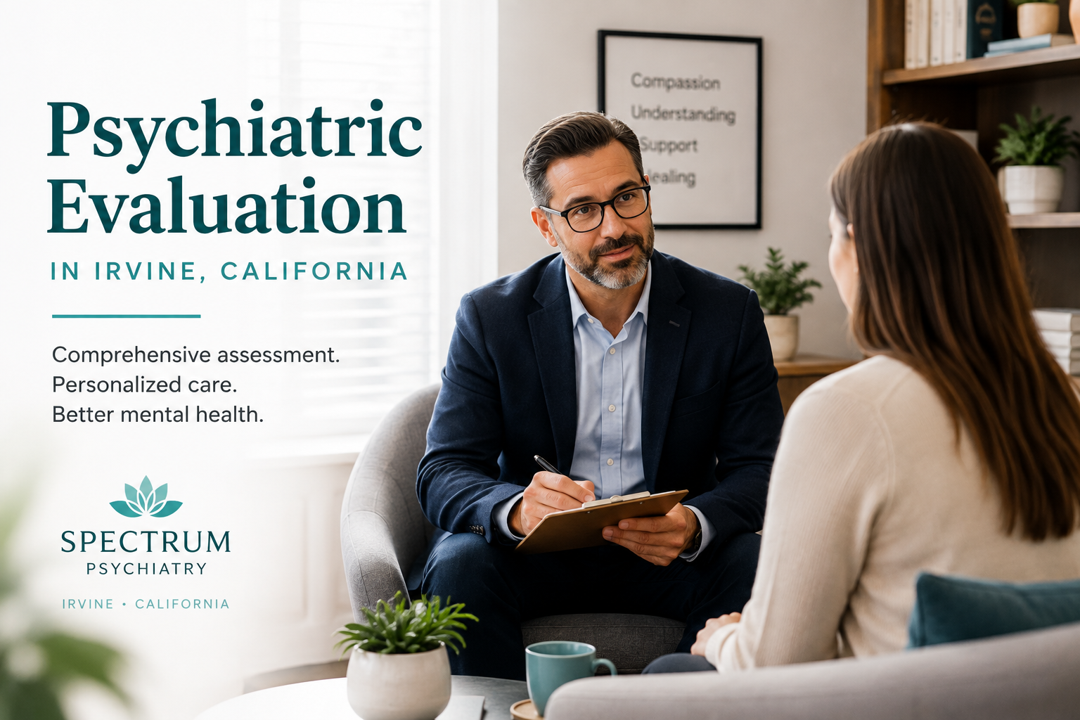 Psychiatrist conducting a comprehensive mental health evaluation in Irvine